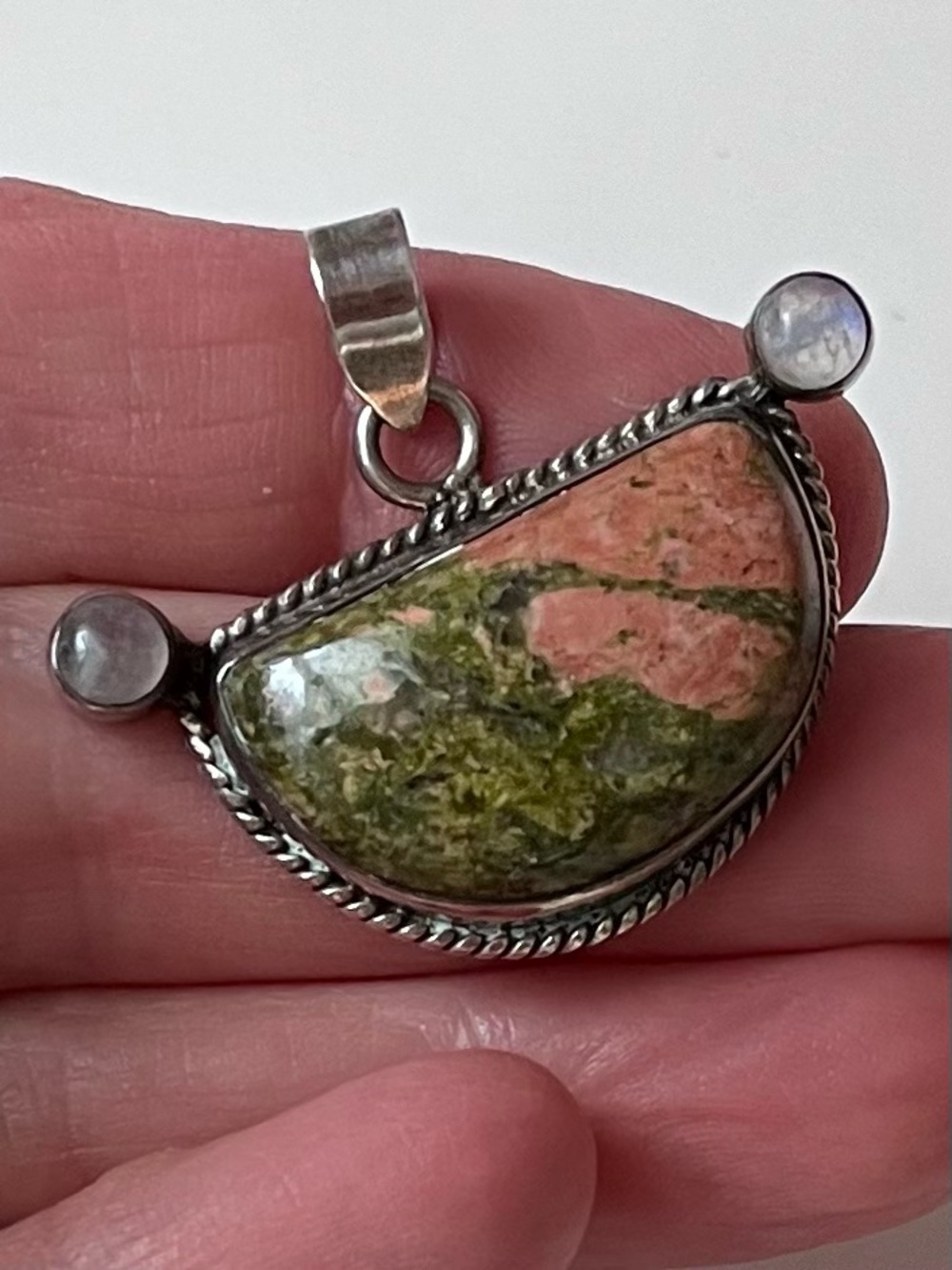 * SOLD*Handmade Unakite + Moonstone Sterling Silver Pendant